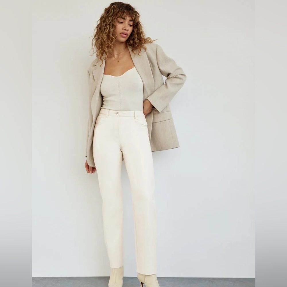 Aritzia Wilfred Off-White cream faux Leather Trousers pants